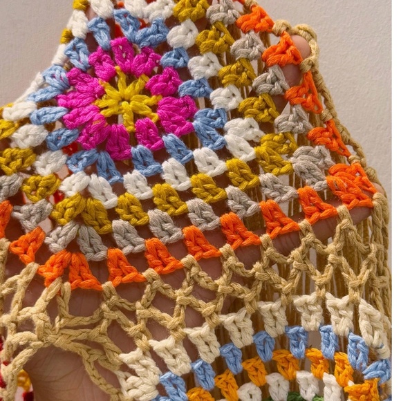 Plus Multicolor Floral Semi Sheer Crochet Fringe Hem Tank Top - Picture 2 of 5